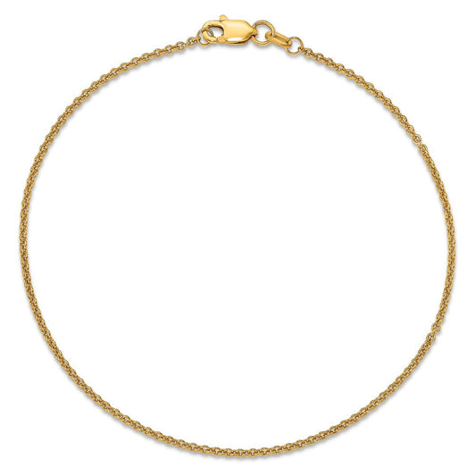 14K Solid White Gold Round Open Link Cable with Lobster Clasp Anklet, 1.4mm