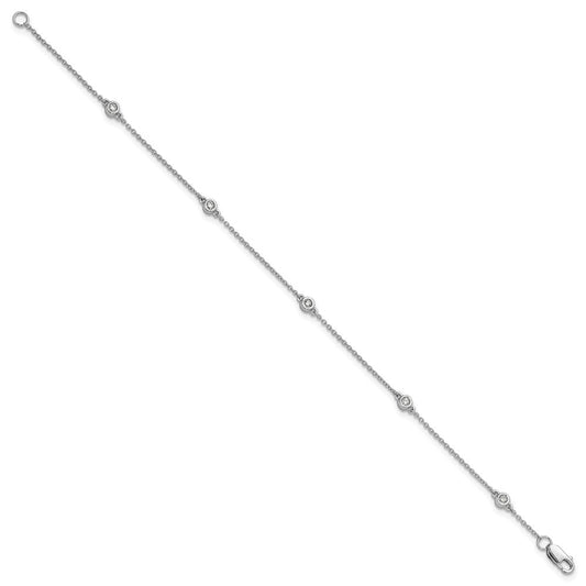 14K Gold 1/8 ct Bezel-set Diamond & Cable Chain 5-Station Bracelet, 1mm