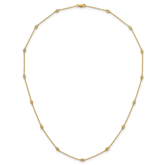 14K Gold 1/4 ct Bezel-set Diamond & Cable Chain 15-Station Necklace