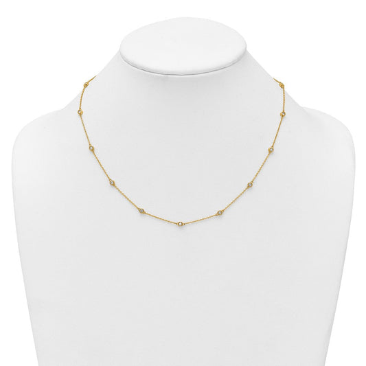 14K Gold 1/2 ct Bezel-set Diamond & Cable Chain 15-Station Necklace
