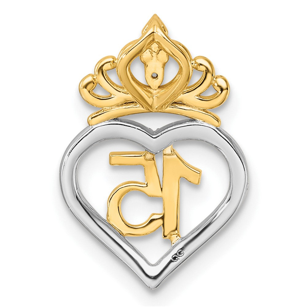 Two-tone 1/15 carat Diamond Quinceanera 15 Heart with Crown Chain Slide - WBC