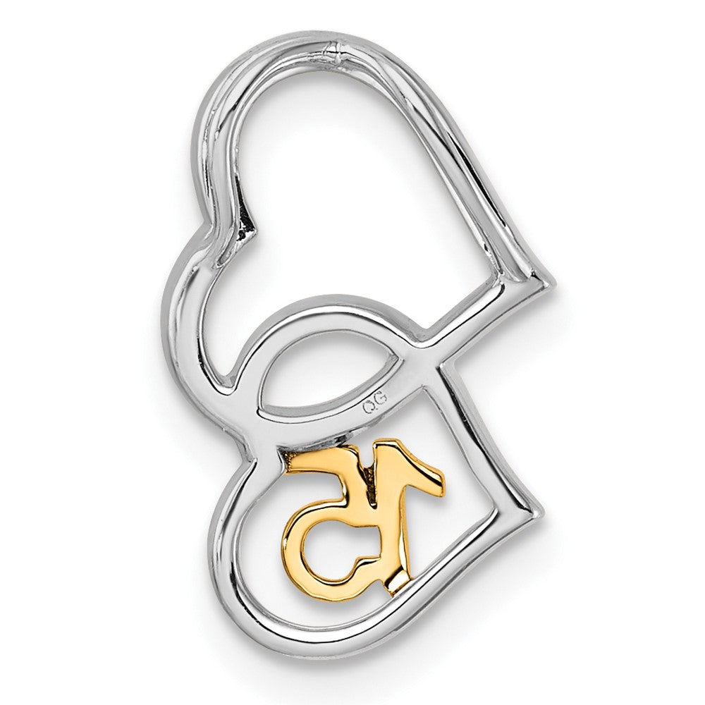 Two-tone Polished 1/15 carat Diamond Quinceanera 15 Double Heart Chain Slide - WBC