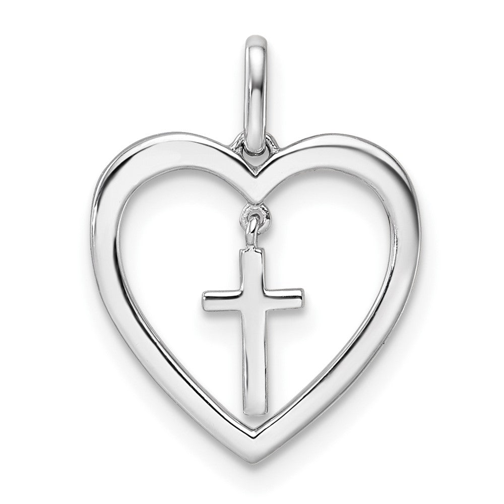 Polished 1/6 carat Diamond Heart Dangle Cross Pendant - WBC