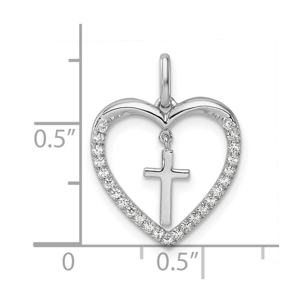 Polished 1/6 carat Diamond Heart Dangle Cross Pendant - WBC