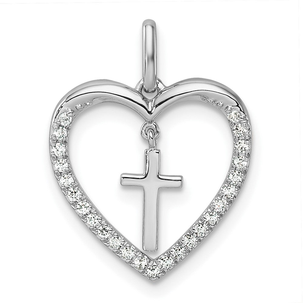 Polished 1/6 carat Diamond Heart Dangle Cross Pendant - WBC