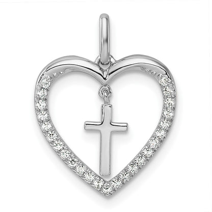 Polished 1/6 carat Diamond Heart Dangle Cross Pendant - WBC