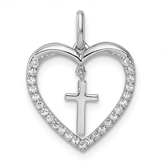 Polished 1/6 carat Diamond Heart Dangle Cross Pendant - WBC