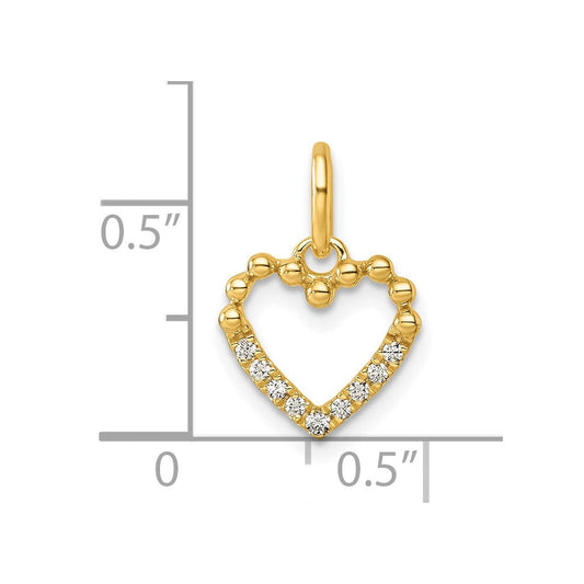 14K Gold Sweetheart Polished Diamond Beaded Heart Pendant, 10.4mm