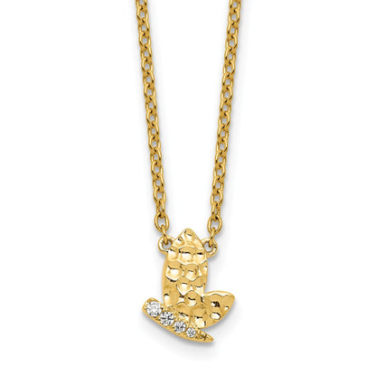 Polished and Hammered 1/20 carat Diamond Butterfly Necklace - WBC
