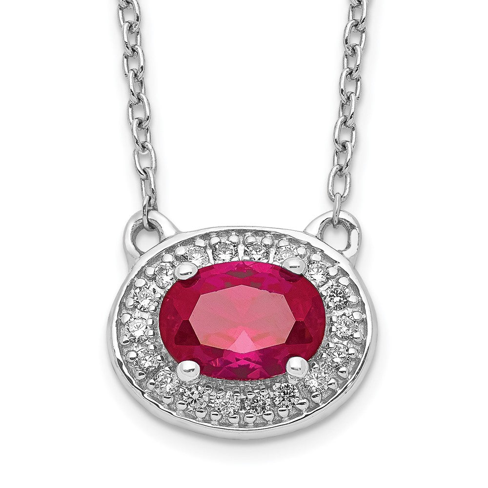 Diamond and Oval Ruby Halo East-West Necklace - WBC