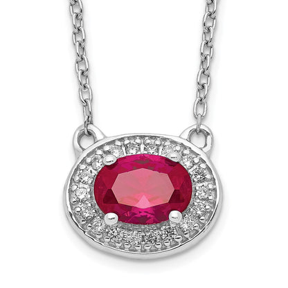 Diamond and Oval Ruby Halo East-West Necklace - WBC