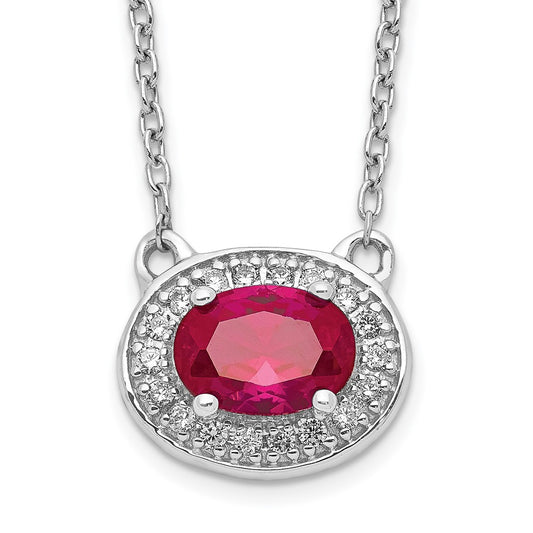 Diamond and Oval Ruby Halo East-West Necklace - WBC