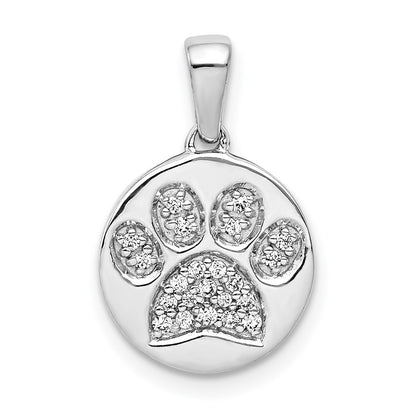 Diamond Paw Print in Circle Pendant - WBC
