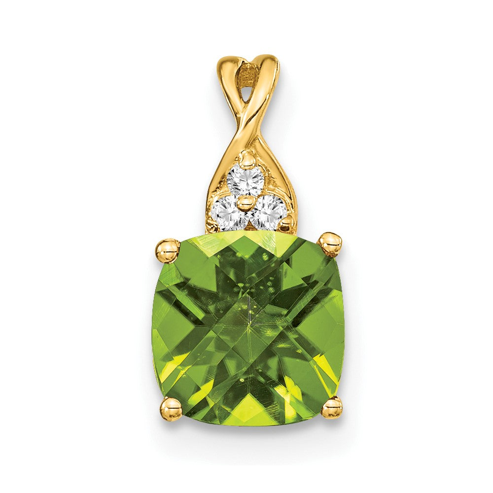 Cushion Checkerboard August/ Peridot and Diamond Pendant - WBC