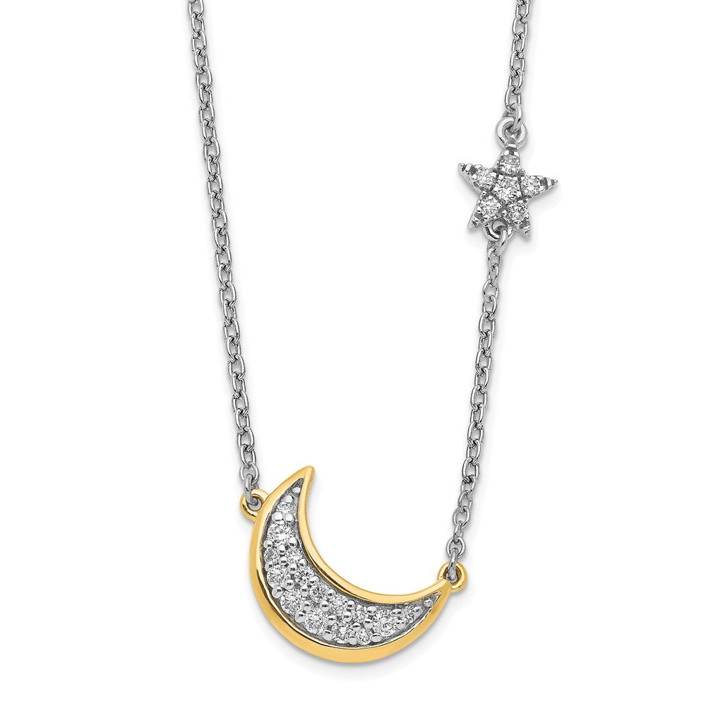 Two-tone 1/6 carat Diamond Crescent Moon with Star Necklace - WBC