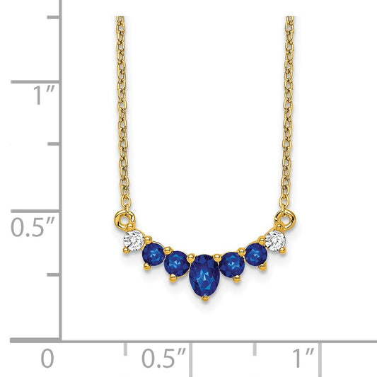 14K Gold Cobalt Oval & Round Sapphire & Diamond Necklace