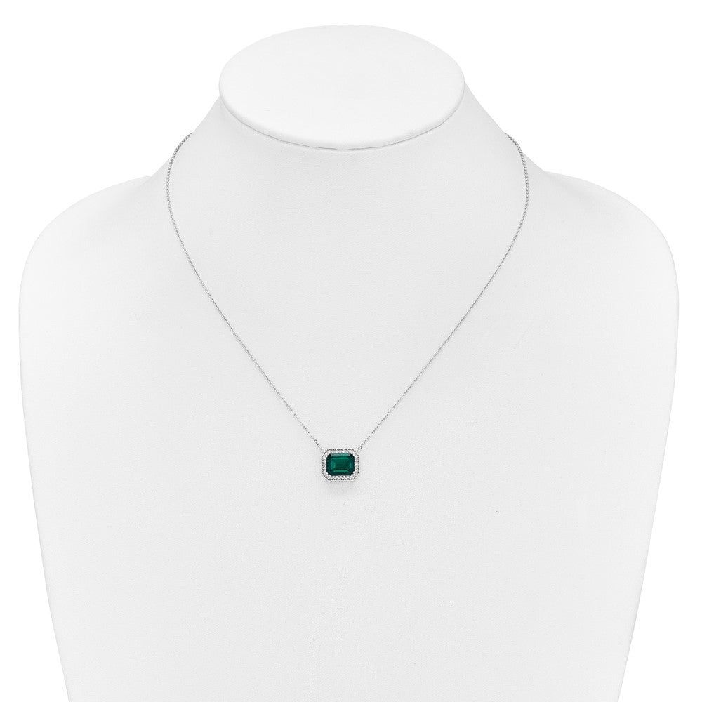 Octagon Lab Created Emerald and Diamond East-West Halo Necklace - WBC