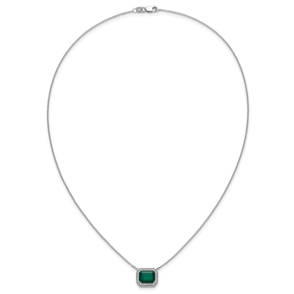 Octagon Lab Created Emerald and Diamond East-West Halo Necklace - WBC