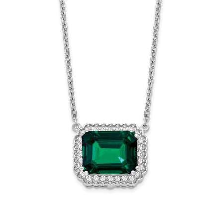 Octagon Lab Created Emerald and Diamond East-West Halo Necklace - WBC