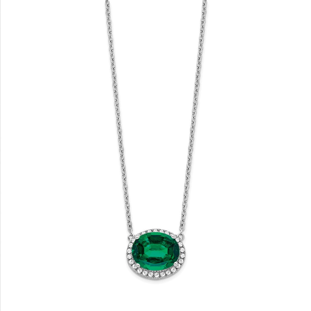 Oval Lab Created Emerald and Diamond Halo East-West Necklace - WBC