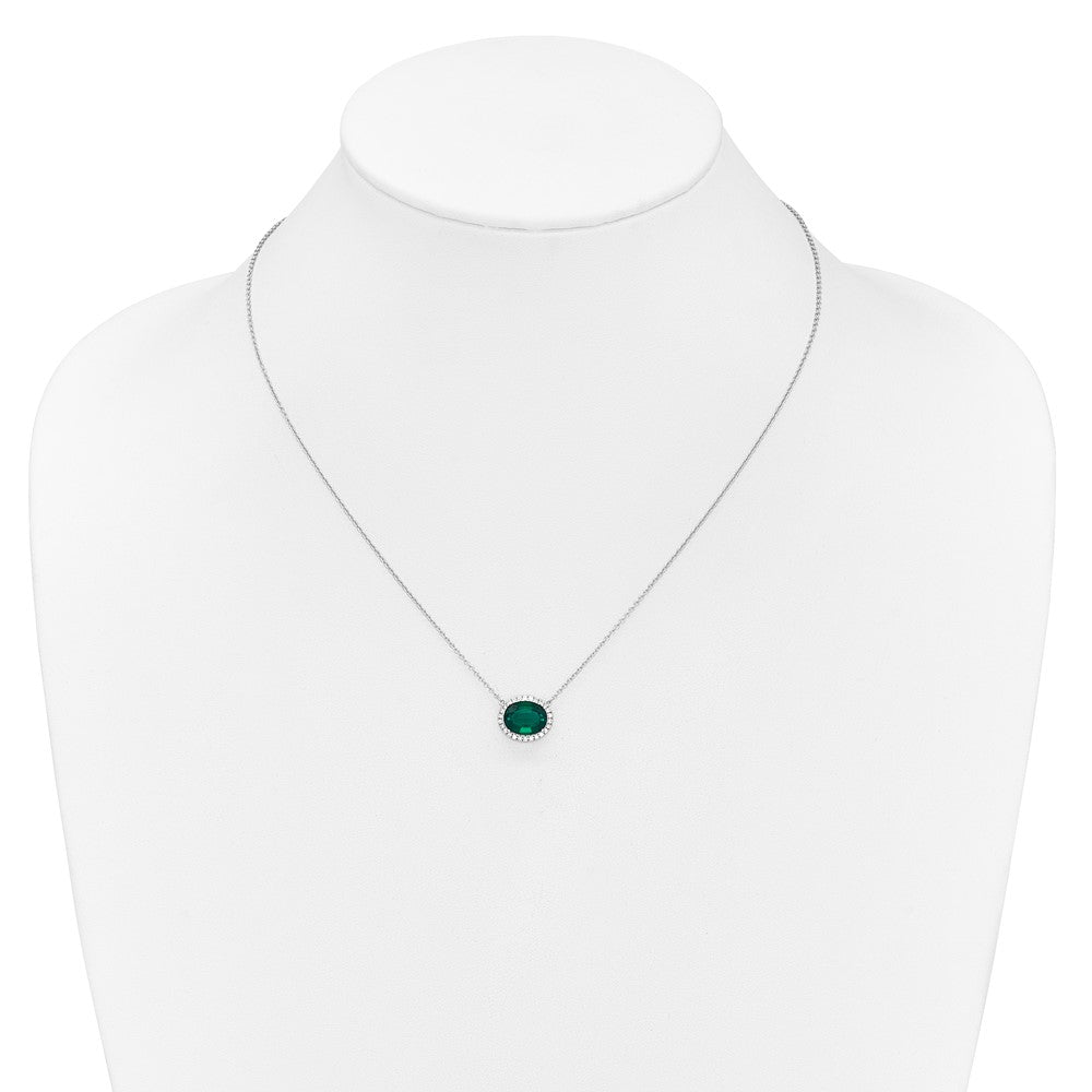 Oval Lab Created Emerald and Diamond Halo East-West Necklace - WBC