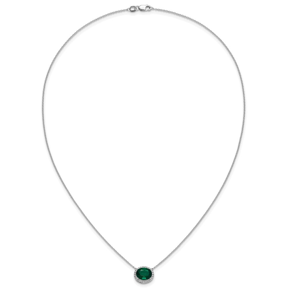 Oval Lab Created Emerald and Diamond Halo East-West Necklace - WBC