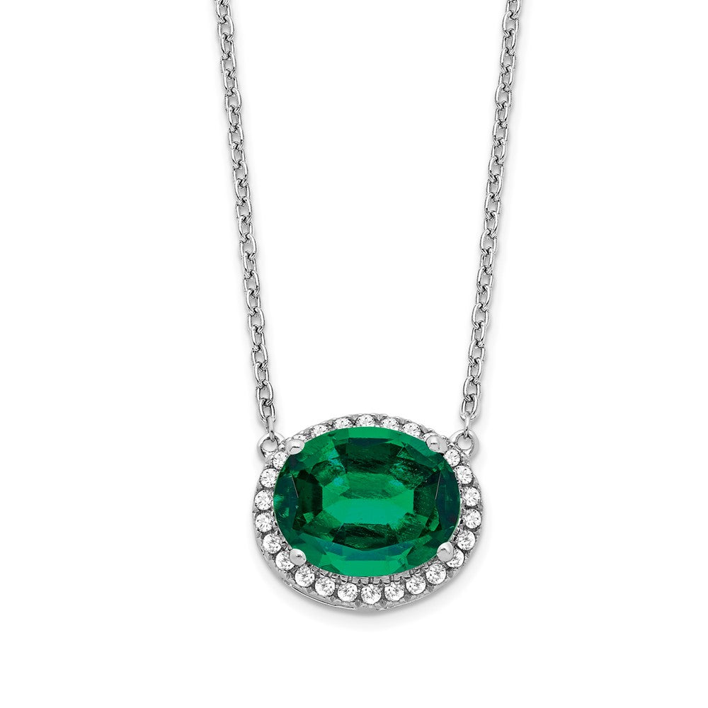 Oval Lab Created Emerald and Diamond Halo East-West Necklace - WBC
