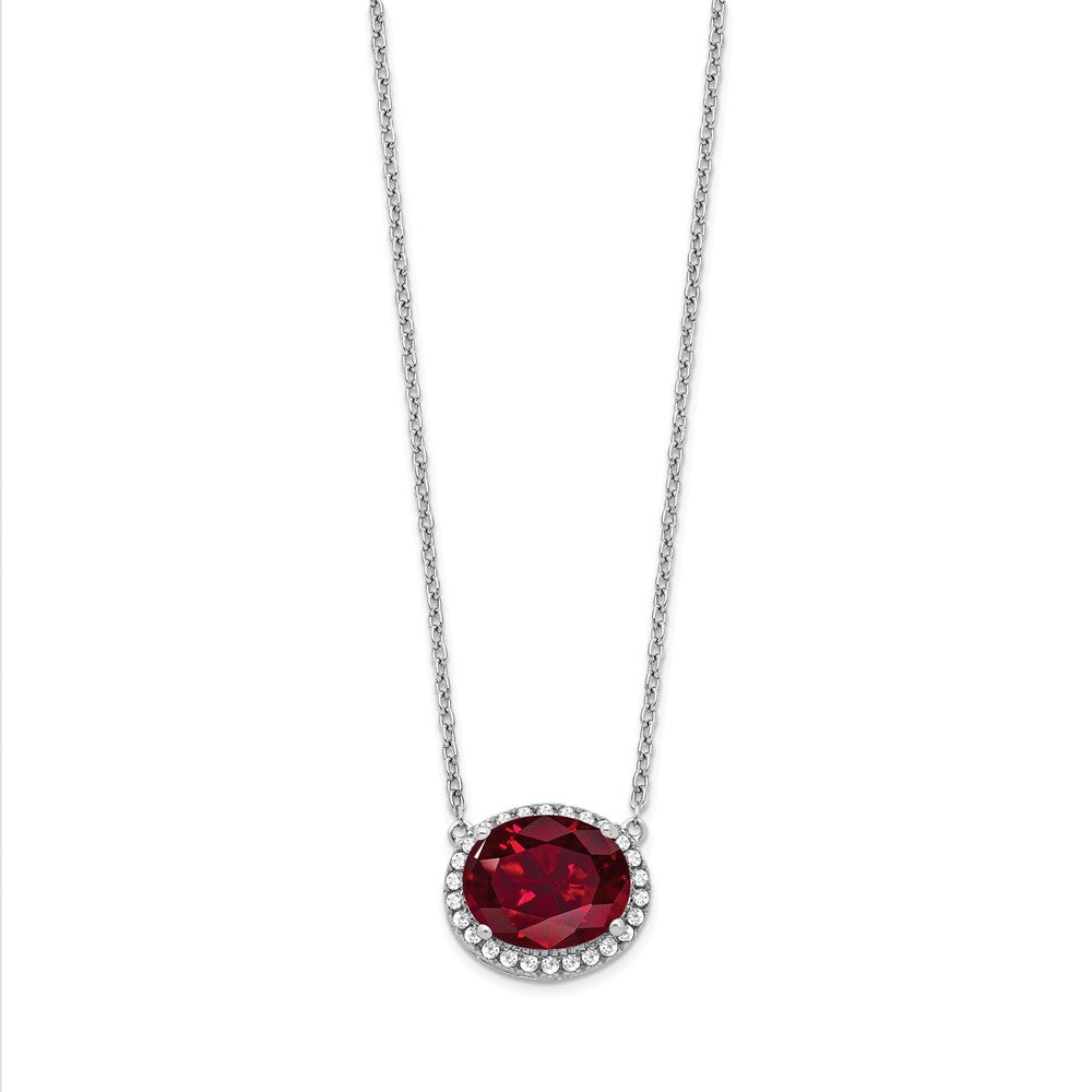 Oval Lab Created Ruby and Diamond Halo East-West Necklace - WBC