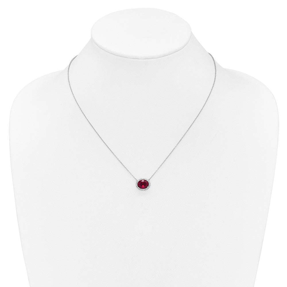 Oval Lab Created Ruby and Diamond Halo East-West Necklace - WBC