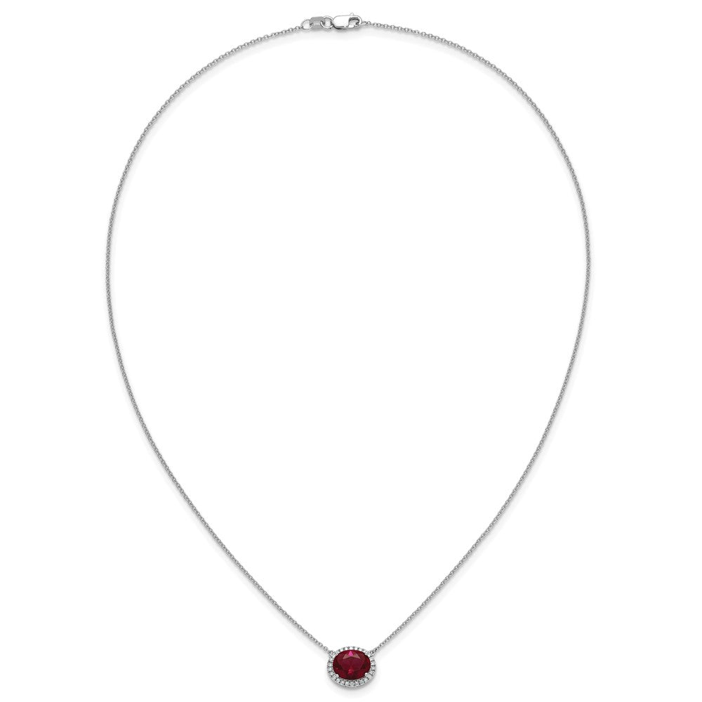 Oval Lab Created Ruby and Diamond Halo East-West Necklace - WBC