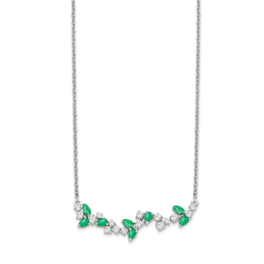 Marquise Emerald and Diamond Floral Bar Necklace - WBC