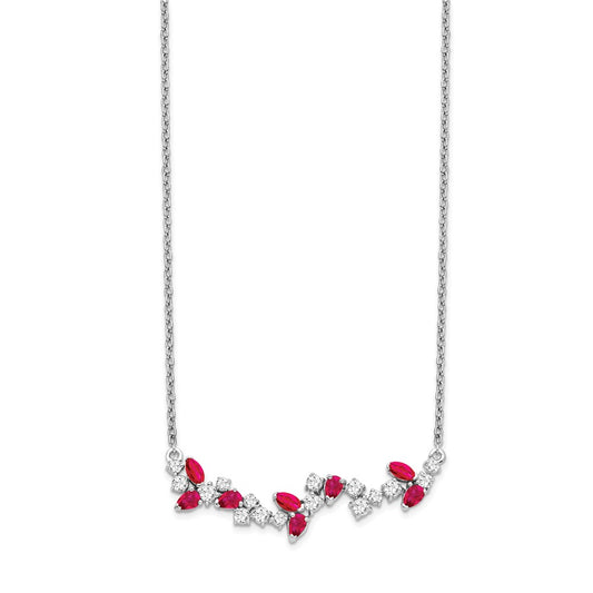 Marquise Ruby and Diamond Floral Bar Necklace - WBC