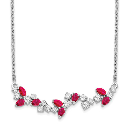 Marquise Ruby and Diamond Floral Bar Necklace - WBC