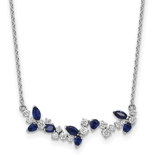Marquise Sapphire and Diamond Floral Bar Necklace - WBC