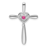 10k White Gold Pink Tourmaline Cross w/Heart Chain Slide