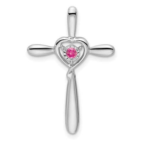 10k White Gold Pink Tourmaline Cross w/Heart Chain Slide