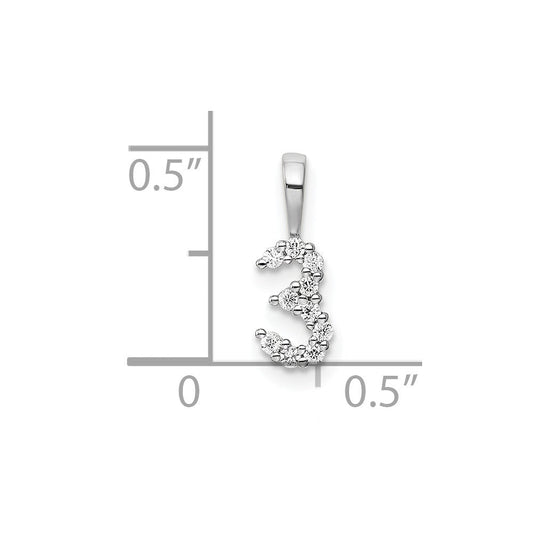 14K White Gold Diamond Number 3 Pendant, 4.77mm