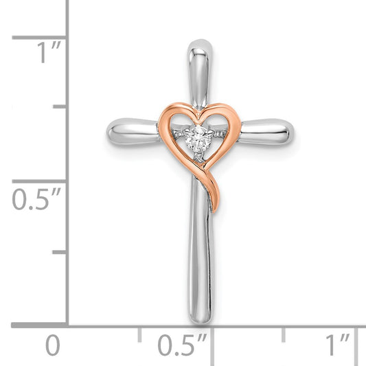 Two-tone and 1/20 carat Cross with Heart Chain Slide - WBC