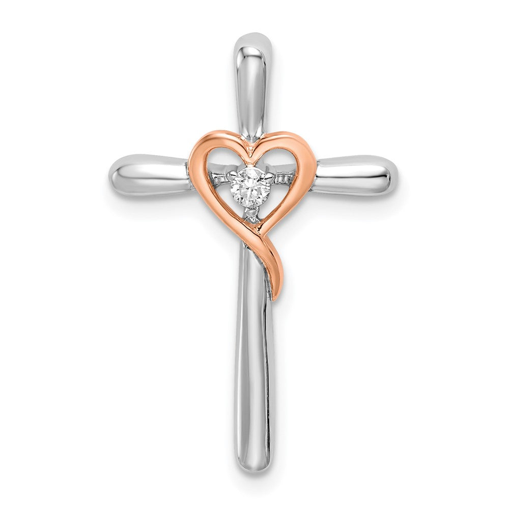 Two-tone and 1/20 carat Cross with Heart Chain Slide - WBC