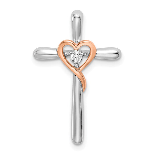 Two-tone and 1/20 carat Cross with Heart Chain Slide - WBC