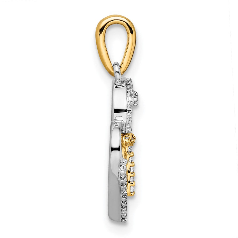 Two-tone Heart with Cross 1/8 carat Diamond Pendant - WBC