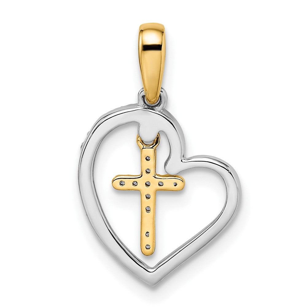 Two-tone Heart with Cross 1/8 carat Diamond Pendant - WBC