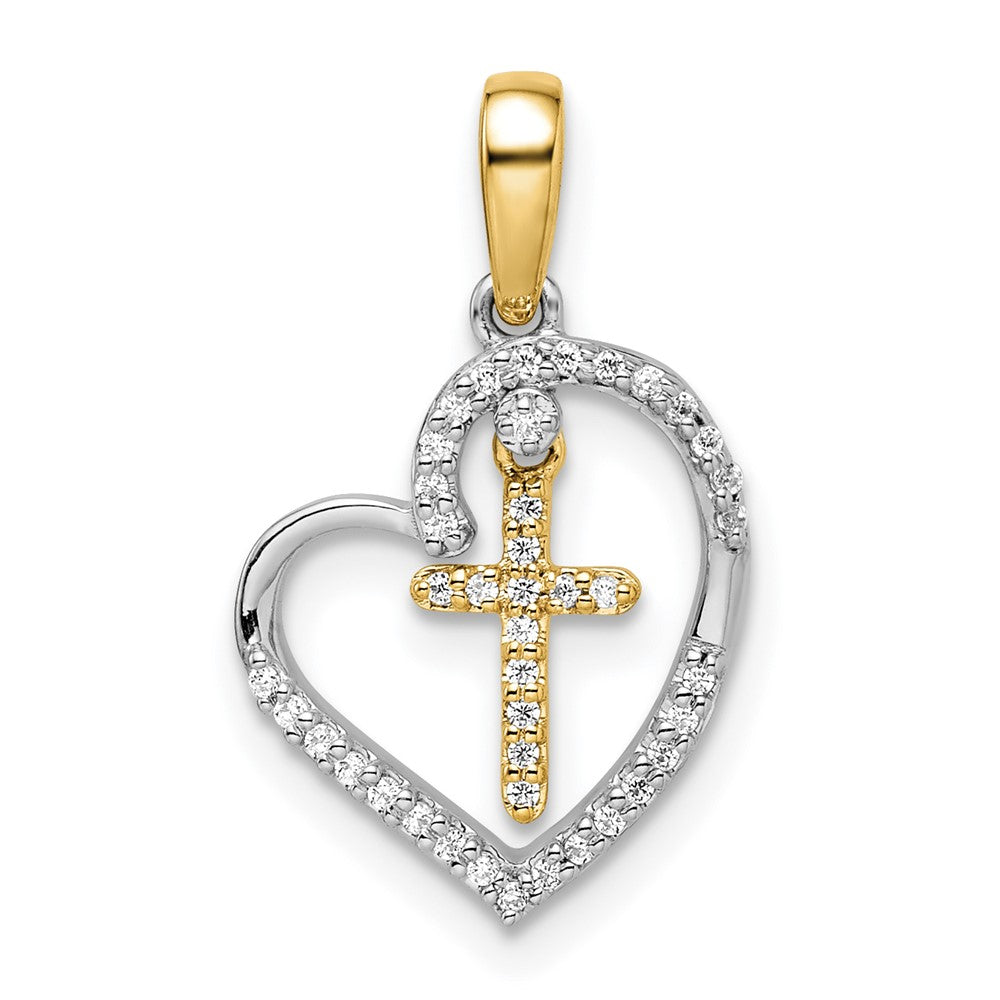 Two-tone Heart with Cross 1/8 carat Diamond Pendant - WBC