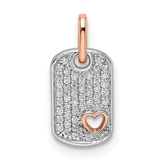 Two-tone and Small Dog Tag with Heart Diamond Pendant - WBC