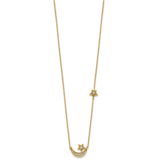 Polished 1/5 carat Diamond Moon and Stars Necklace - WBC