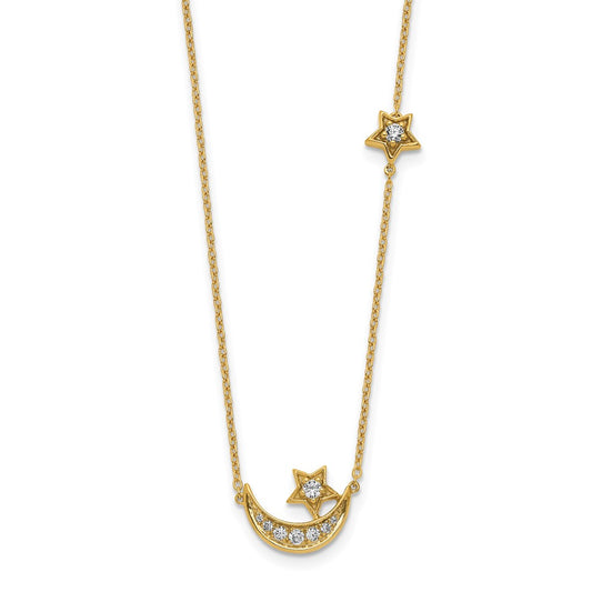 Polished 1/5 carat Diamond Moon and Stars Necklace - WBC
