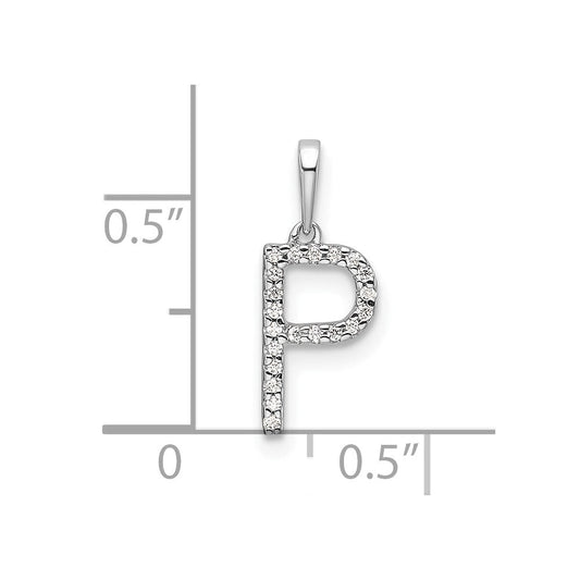 14K White Gold Diamond Letter P Initial Pendant, 6.7mm