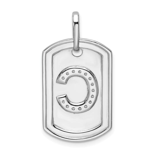 14K White Gold Diamond Initial C Dog Tag Charm, 17.76mm