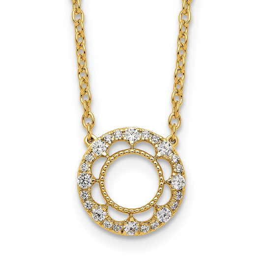 Polished 1/4 carat Diamond Fancy Floral Circle Necklace - WBC
