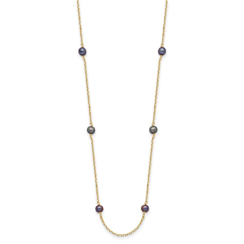 5- Black Near Round Freshwater Cultured Pearl 9-station Necklace - WBC